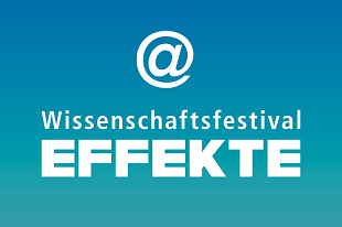 "Wissenschaftsfestival Effekte Logo mit blauem Hintergrund."