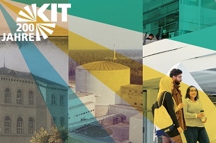 Bildmontage zum 200 Jahre Jubiläum des KIT mit Campus und Studierenden.