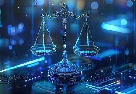 Waage vor blauem Hintergrund